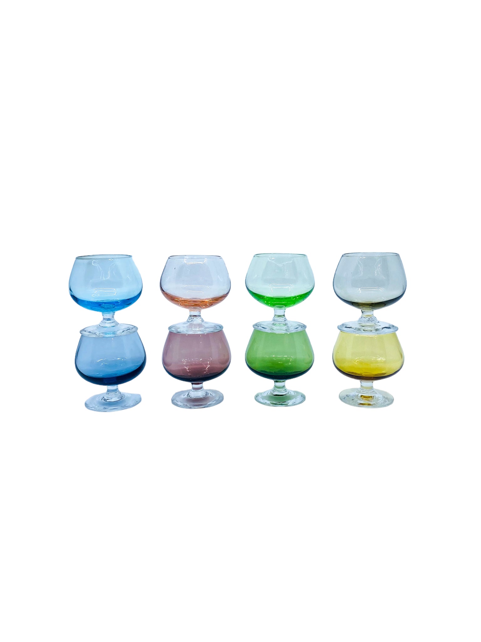 Vintage Mini Multi-Colored Hand Blown Brandy Snifters, Set of 8