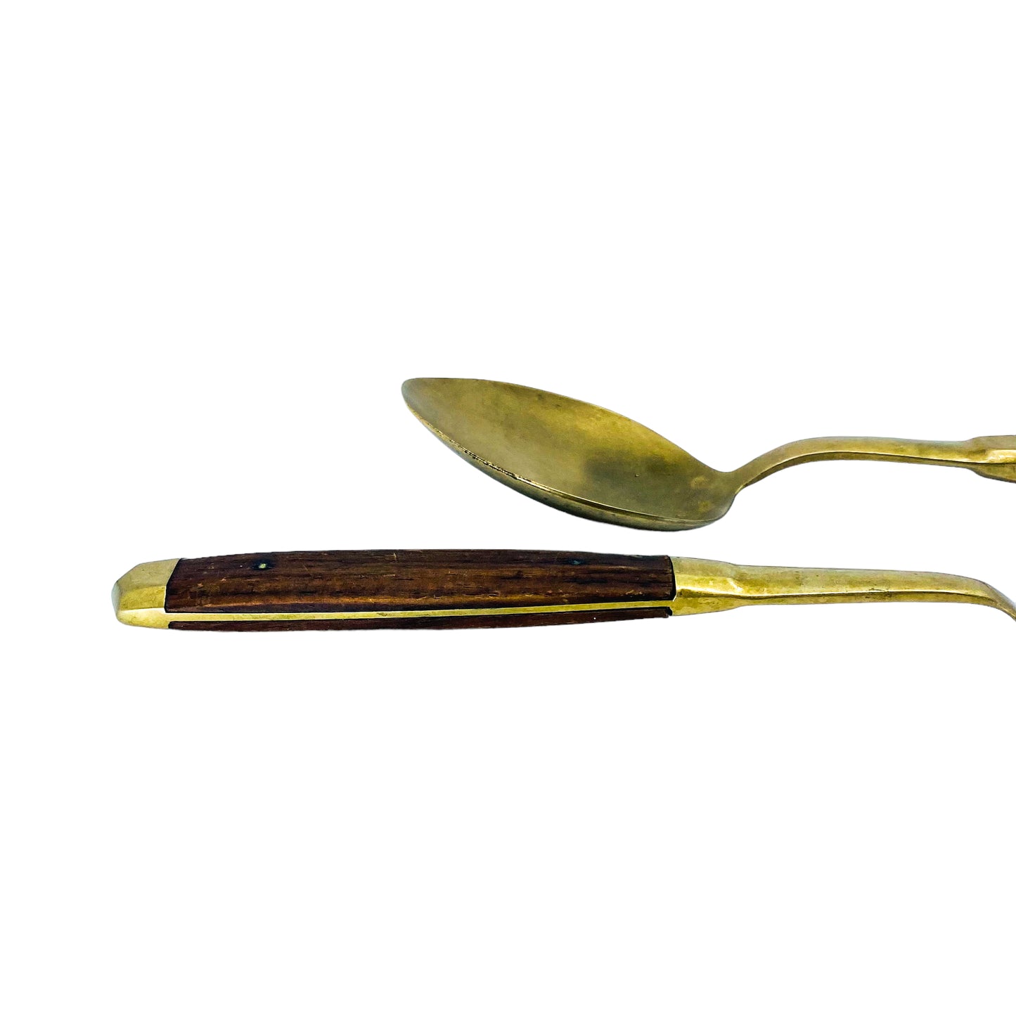 Vintage MCM Brass and Wood Handle Serving Set