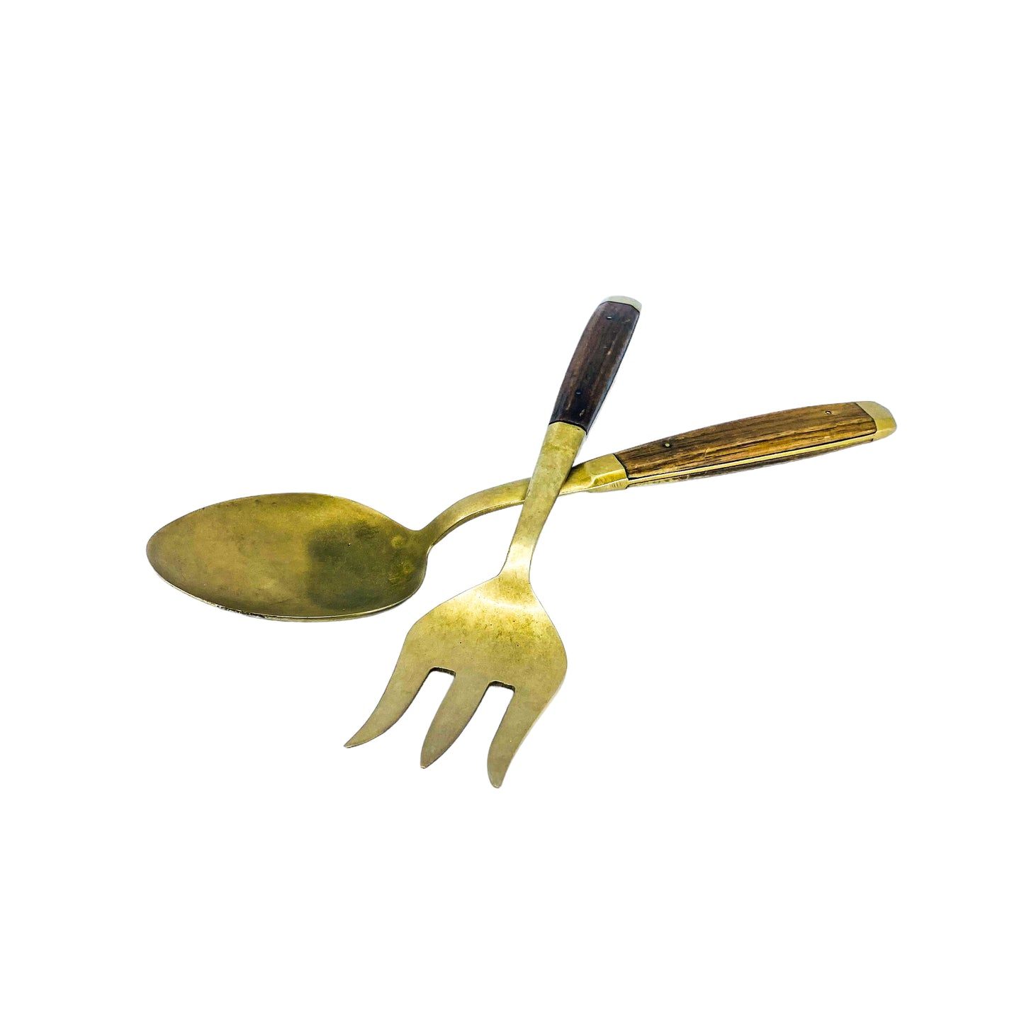 Vintage MCM Brass and Wood Handle Serving Set