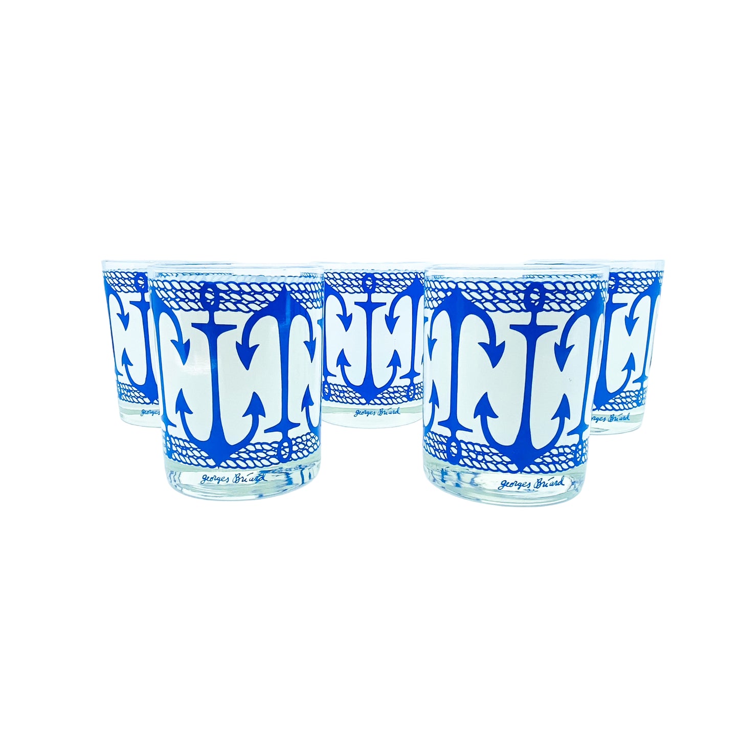 Vintage Georges Briard Nautical Anchor Cocktail Glasses, Set of 5
