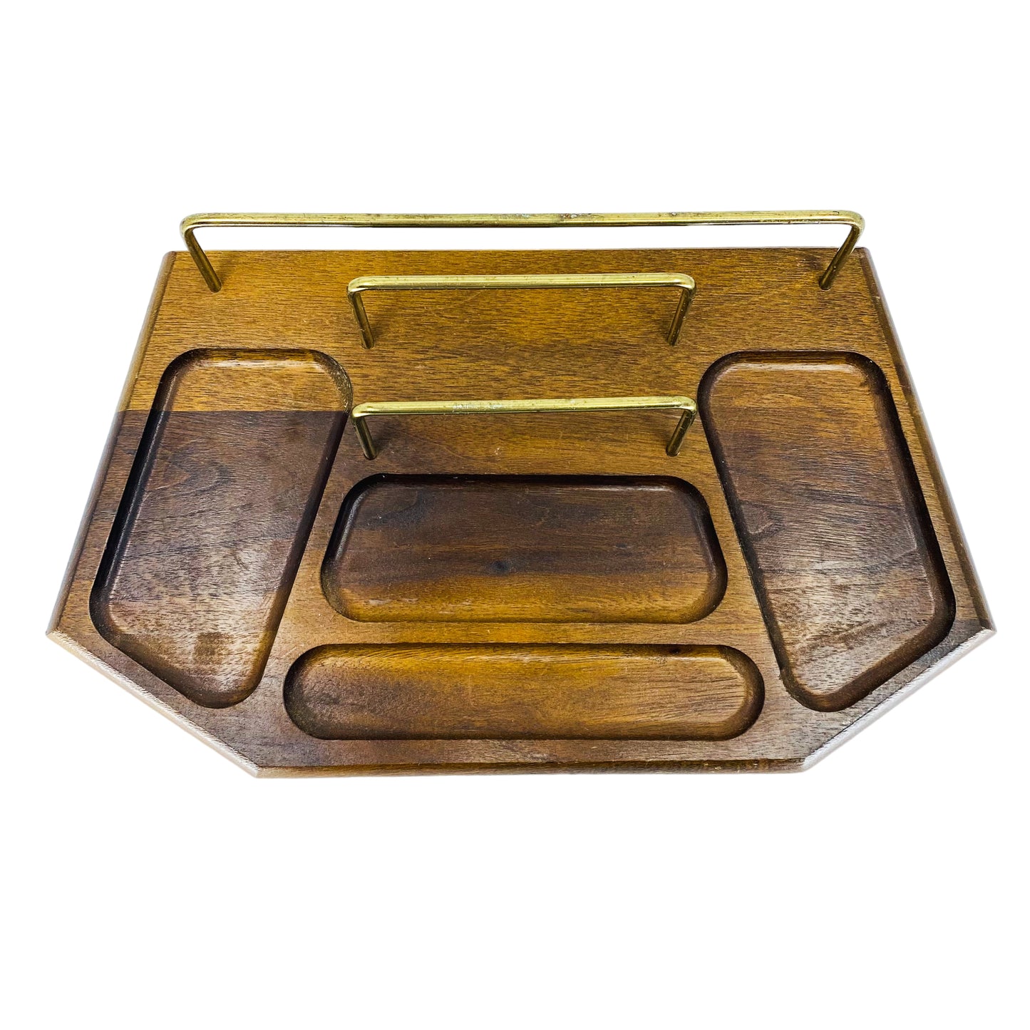 Vintage Setwell Walnut & Brass Desk Organizer / Valet