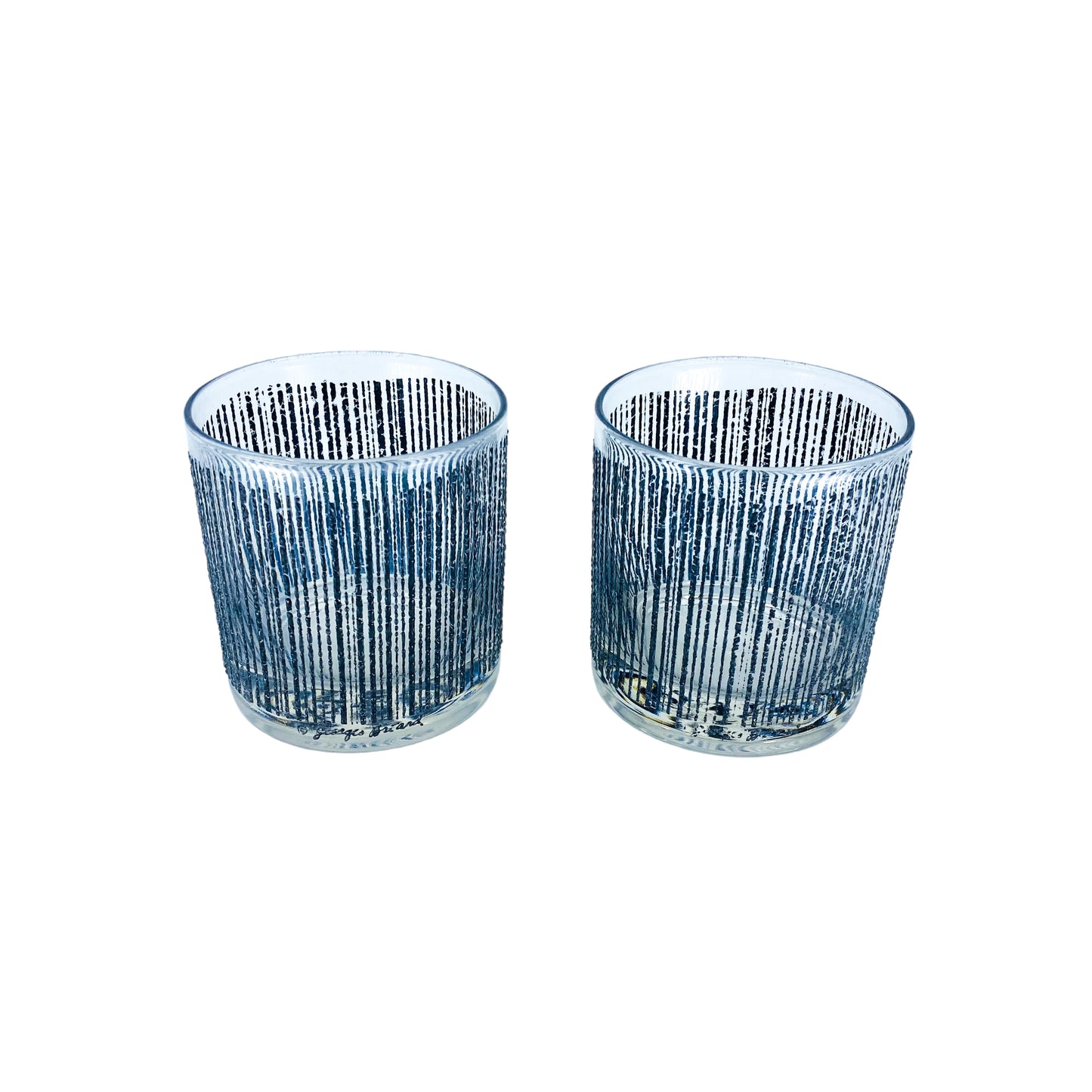 Vintage Georges Briard Black “Icicle” Low Ball Rocks Glasses, Pair