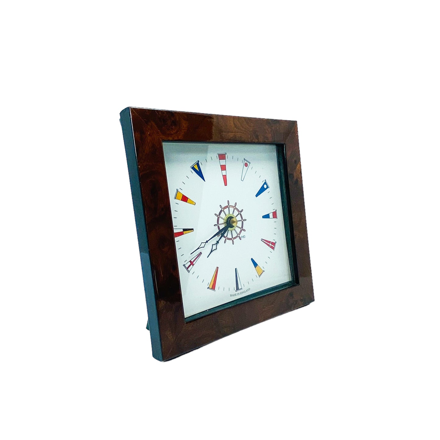 Bryn Parry Studios Maritime Signal Flags Clock, Burl Wood Frame