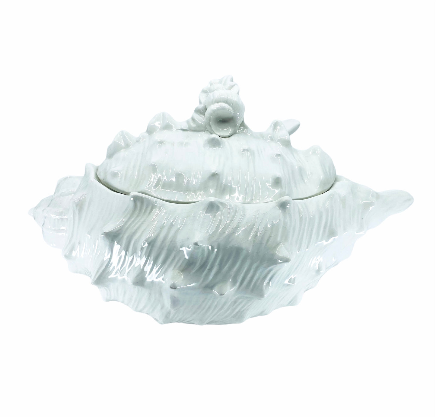 1970s Large Ceramic Shell Soup Tureen & Spoon Set