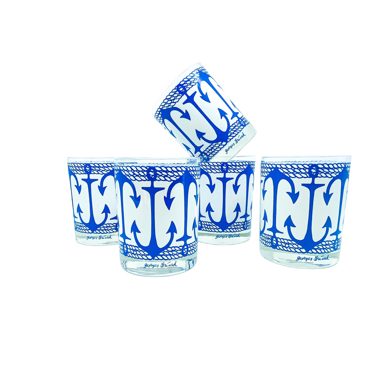 Vintage Georges Briard Nautical Anchor Cocktail Glasses, Set of 5