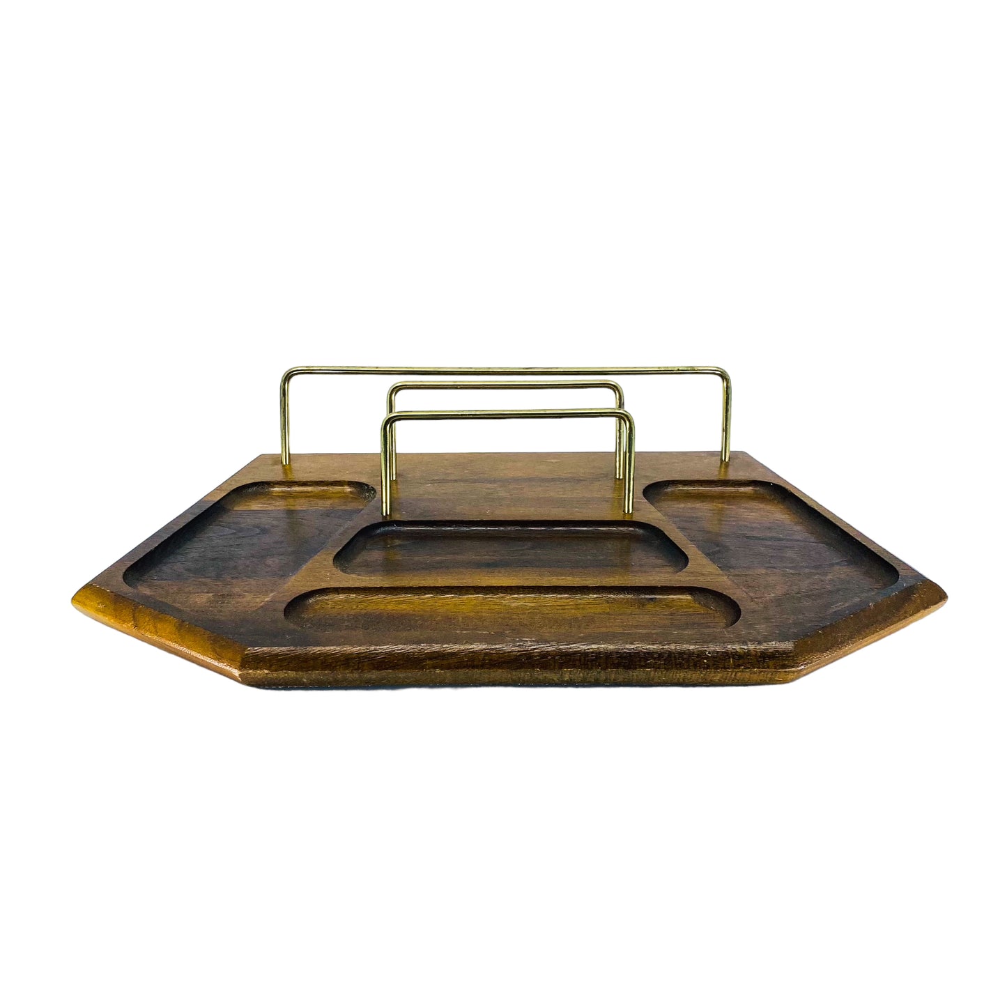 Vintage Setwell Walnut & Brass Desk Organizer / Valet