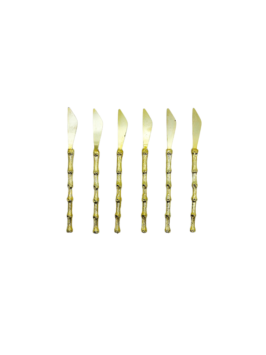 Vintage 22kt Gold Plated Bamboo Handle Party Knives, Set of 6