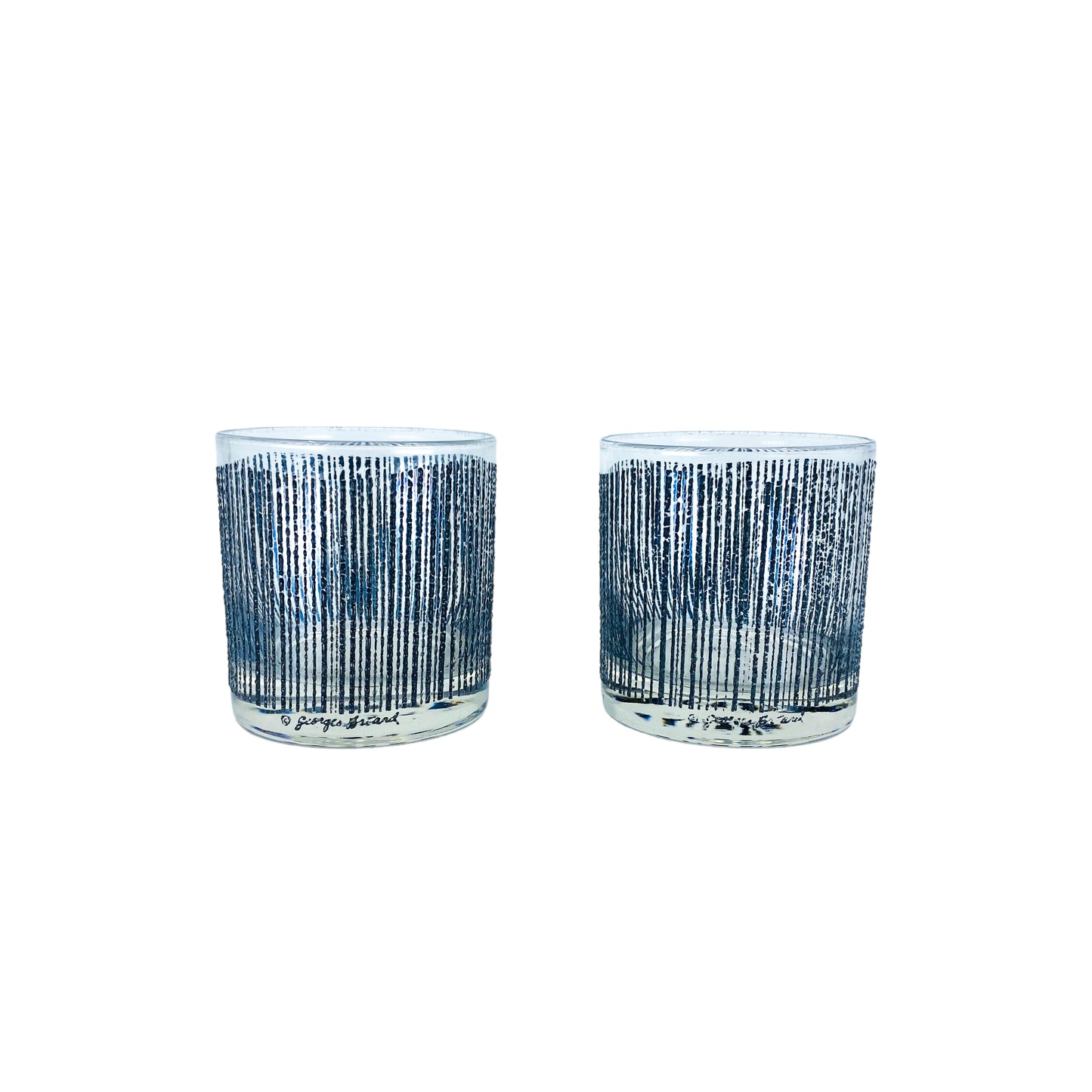 Vintage Georges Briard Black “Icicle” Low Ball Rocks Glasses, Pair