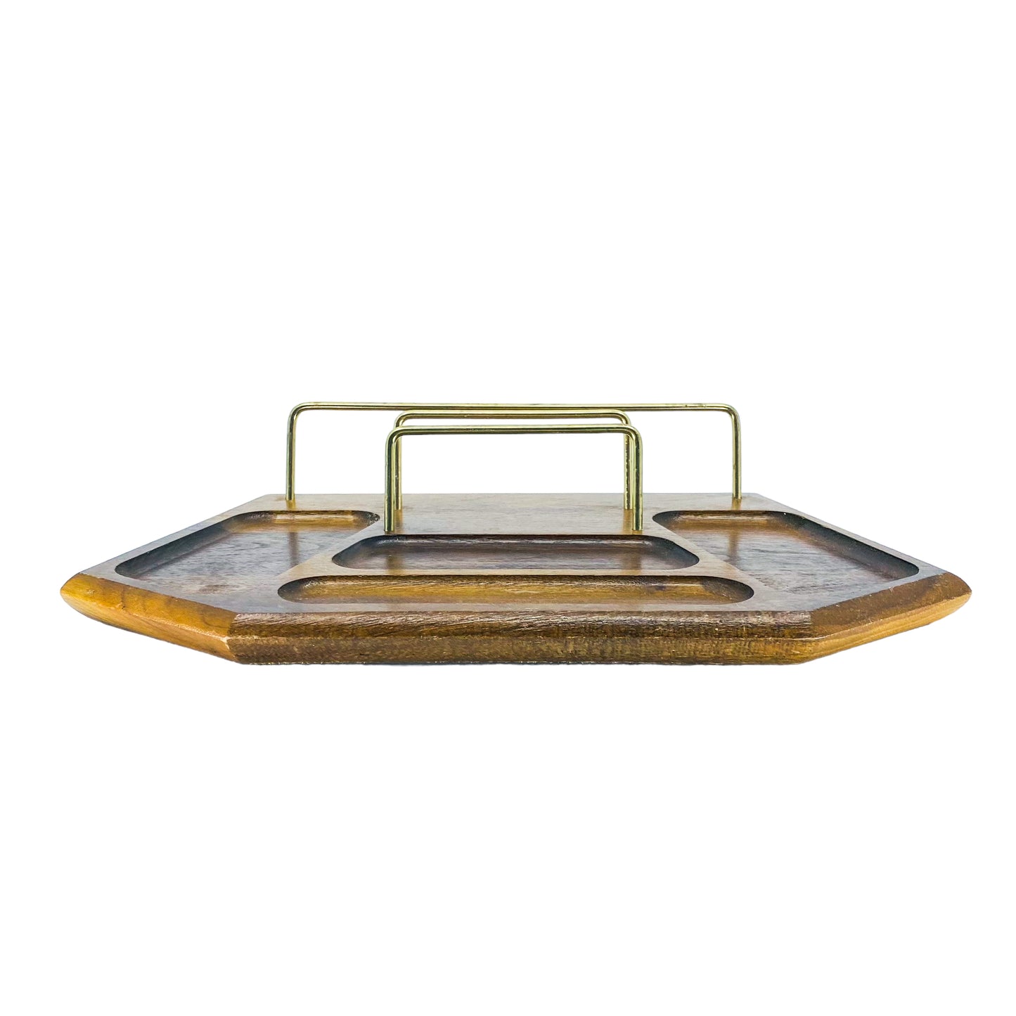 Vintage Setwell Walnut & Brass Desk Organizer / Valet