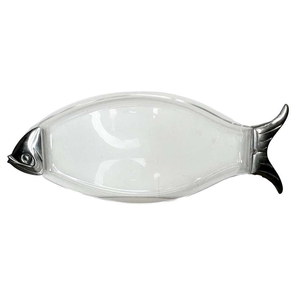 Vintage Lucite Fish Platter with Aluminum Accents by Grainware, 1970’s