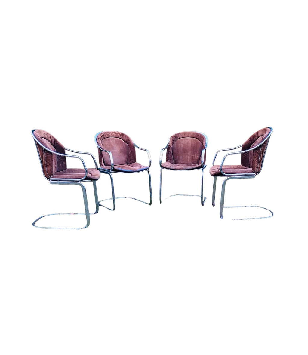 Vintage 1970’s Gastone Rinaldi Chrome Dining Chairs, Set of 4