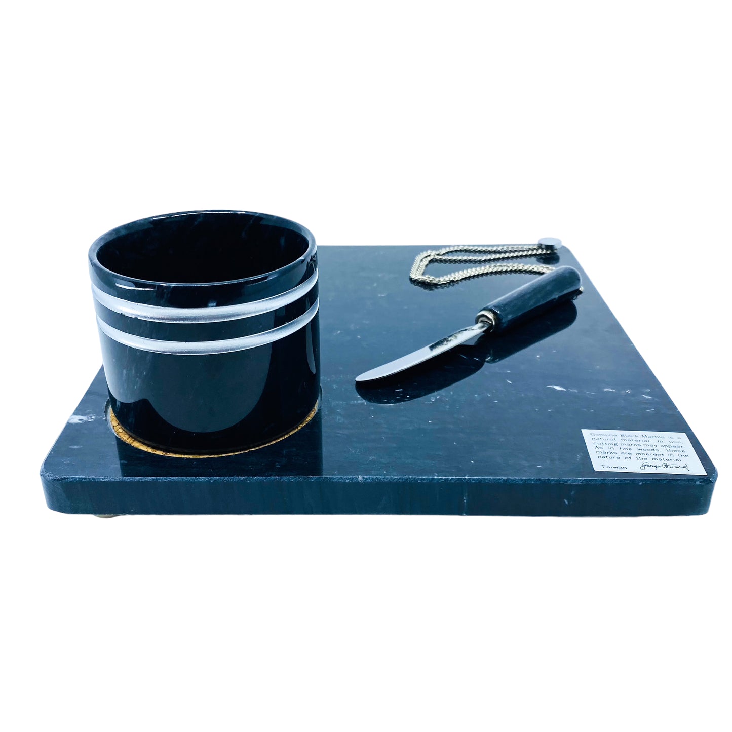 Vintage Georges Briard Black Marble Cheese Board Set