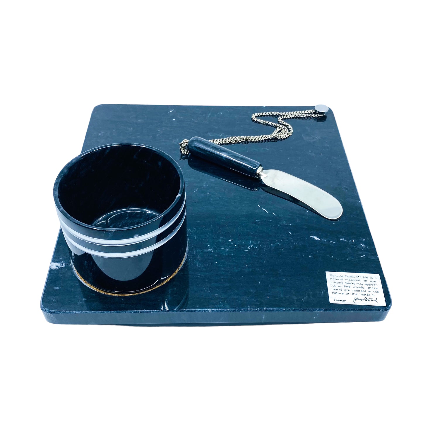 Vintage Georges Briard Black Marble Cheese Board Set