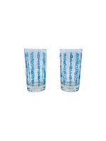 Vintage Cornflower Blue Floral Glasses, Pair