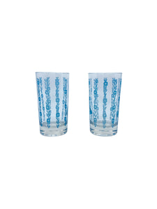 Vintage Cornflower Blue Floral Glasses, Pair