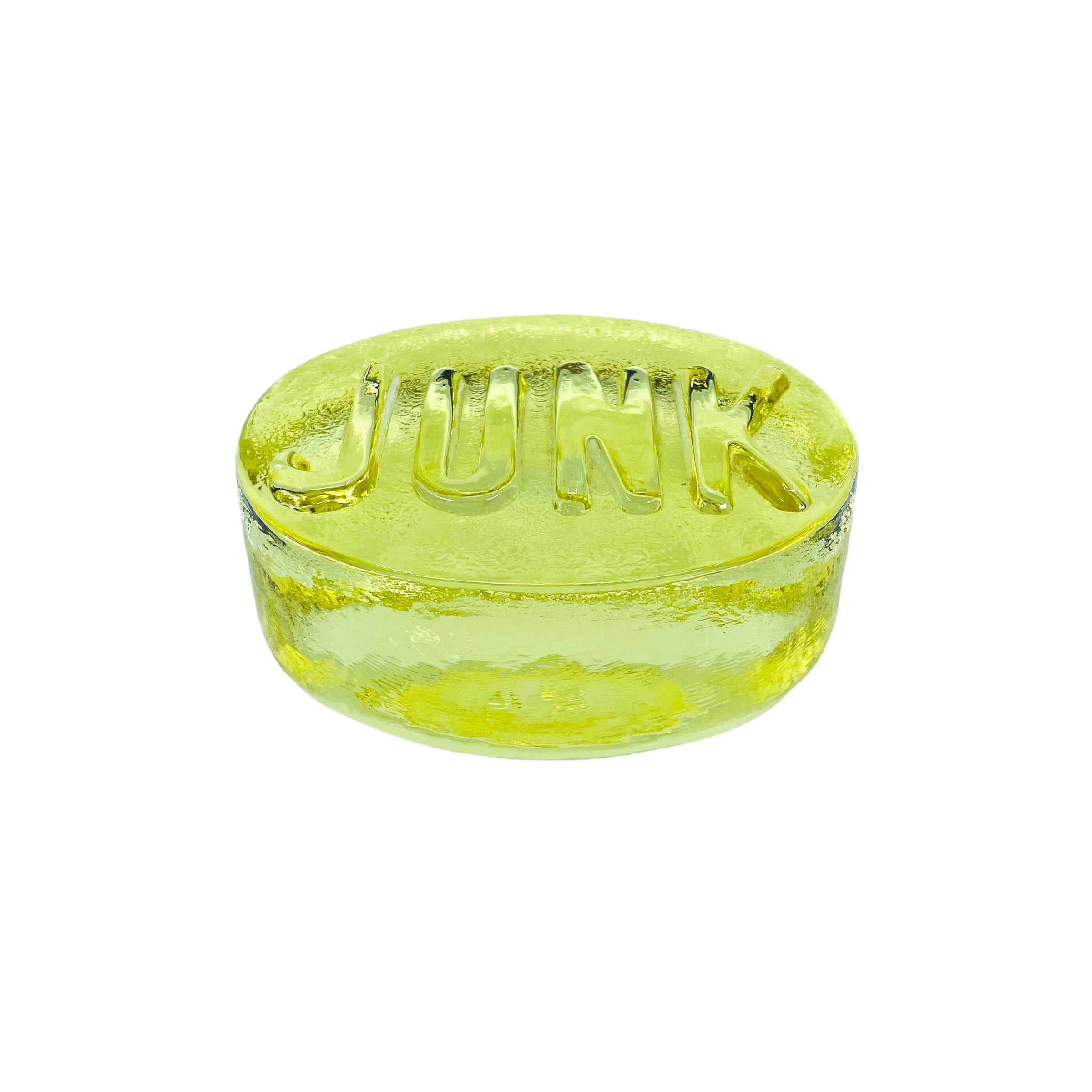 Vintage Yellow “JUNK” Glass Paperweight