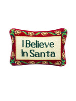 Vintage Christmas “I Believe In Santa” Needlepoint Pillow