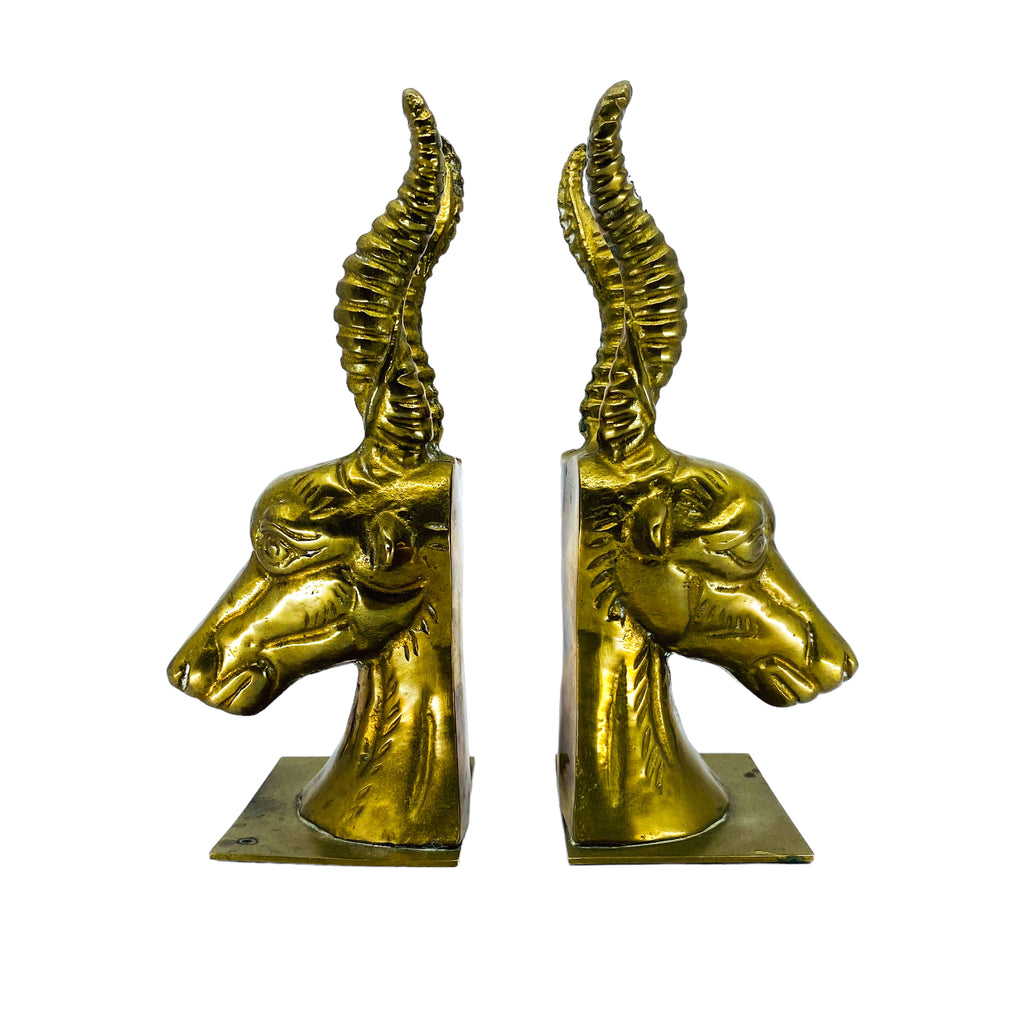 Vintage Solid Brass Antelope Bookends