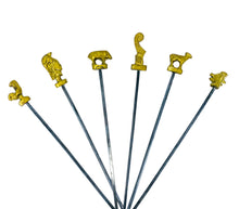 MCM Metal Turkish BBQ Skewers with Brass Figurine Tops, Set of 6