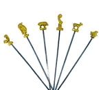 MCM Metal Turkish BBQ Skewers with Brass Figurine Tops, Set of 6
