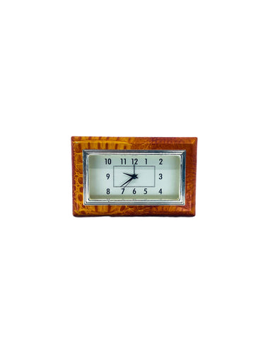 Orange Croc Embossed Leather Frame Desk Clock, Italy