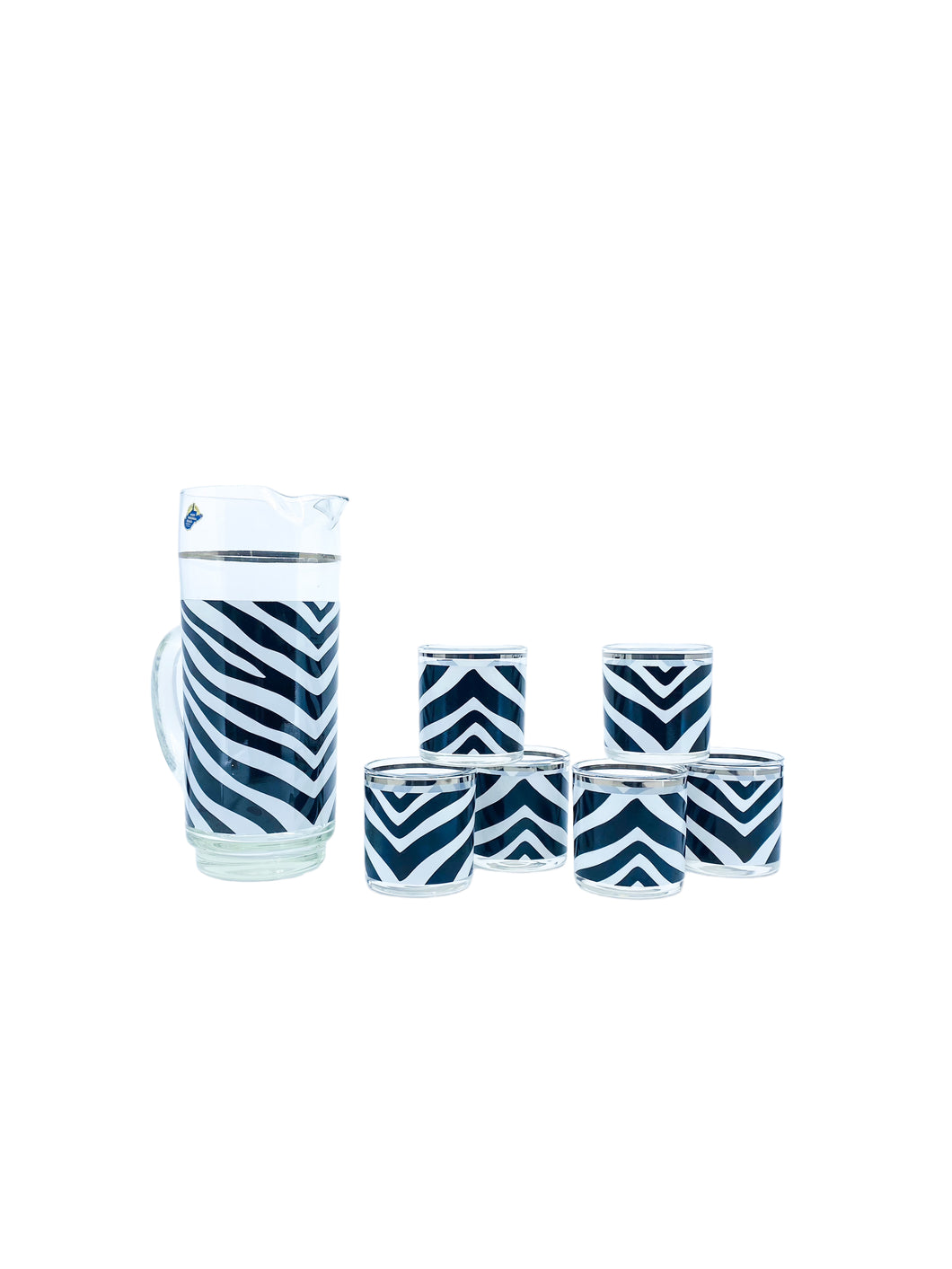Vintage Mid-Century Zebra Print Pitcher & Glass Set