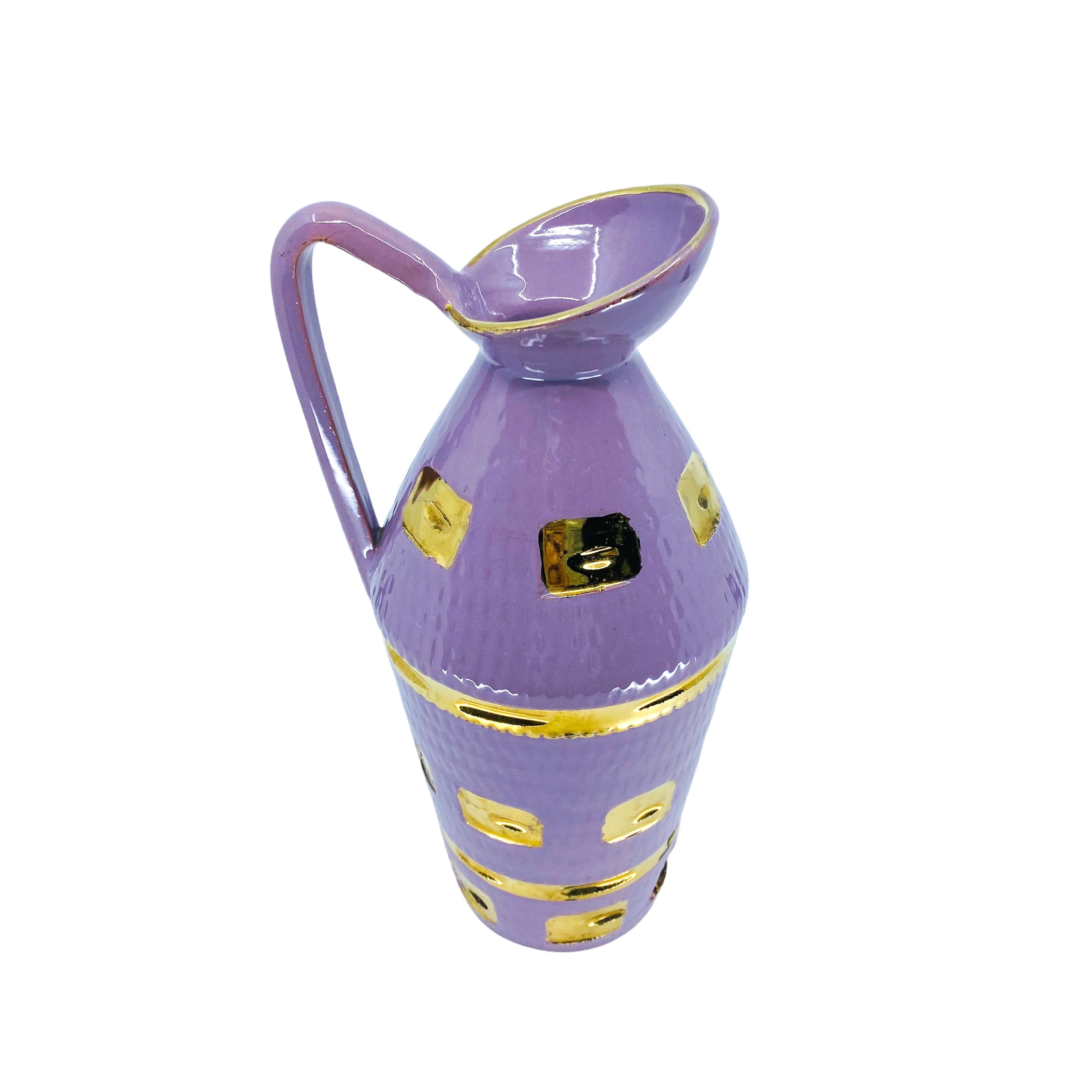 Vintage Made in Italy Lavender & Gold Ceramic Pitcher