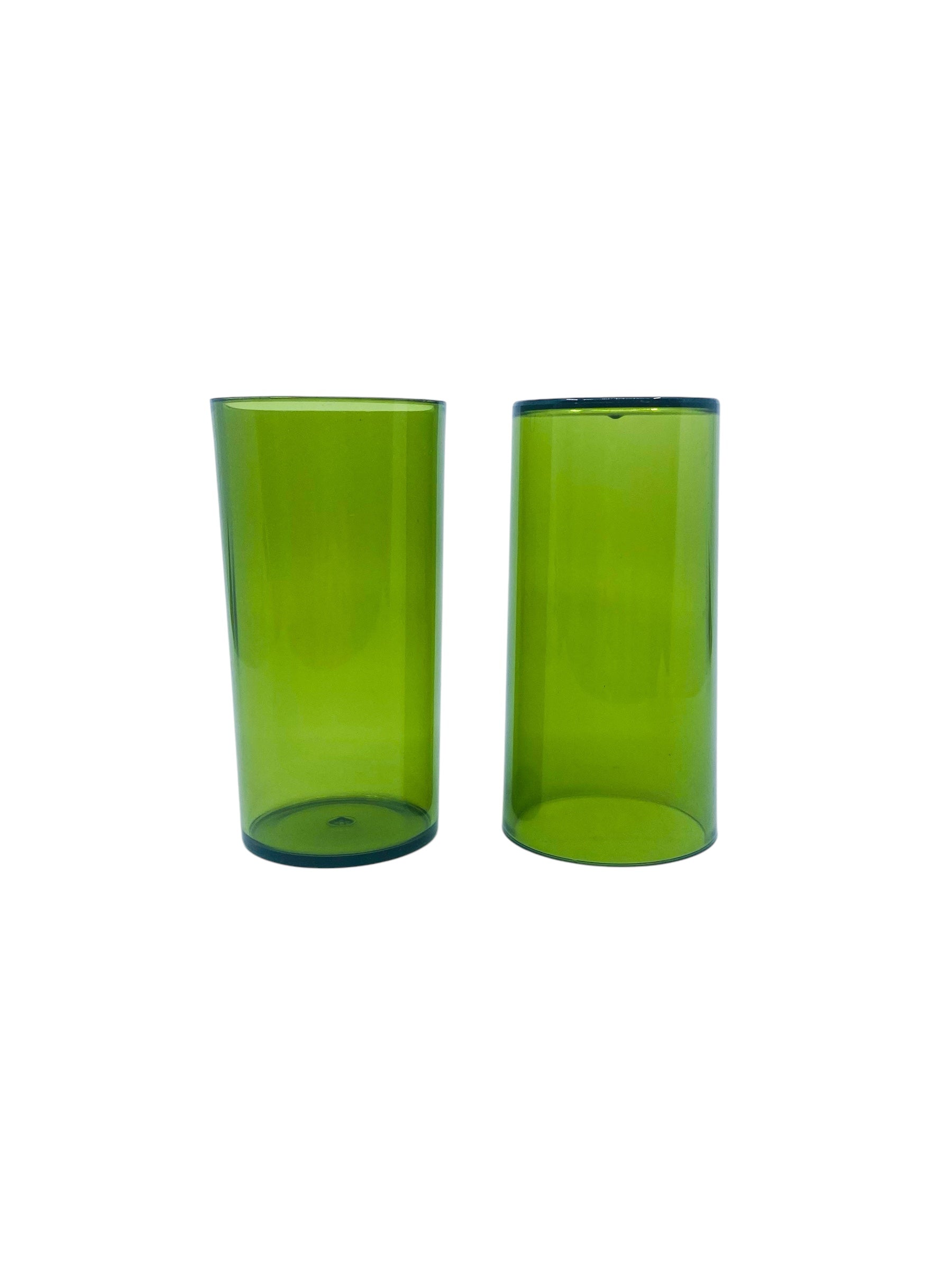 Vintage Avocado Green Plastic Glasses, Set of 5