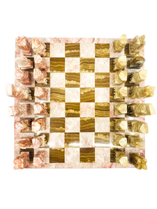 Vintage Hand Carved Aztec Marble Stone Chess Board