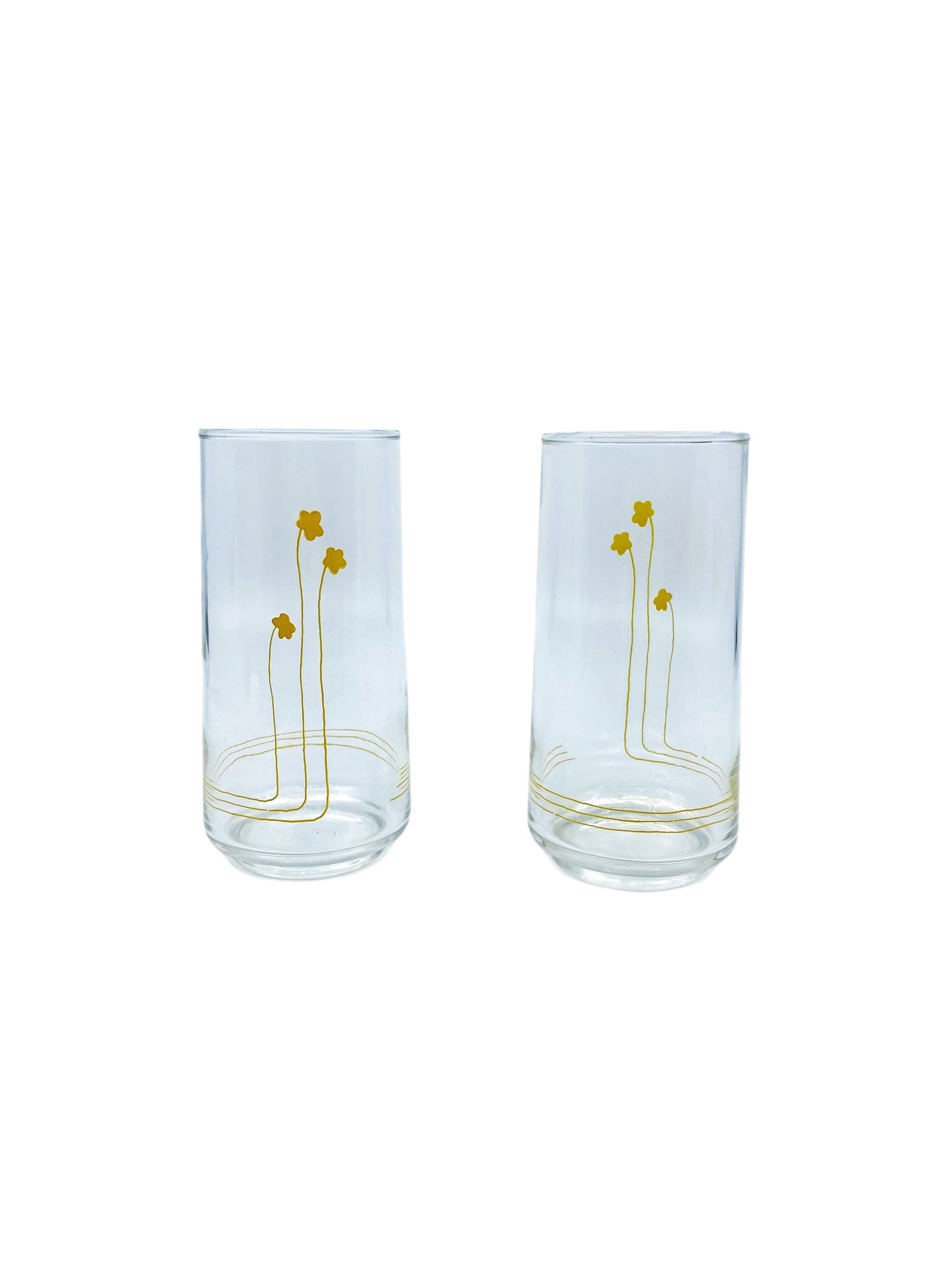 Corelle Abstract Yellow Floral Glasses, Pair