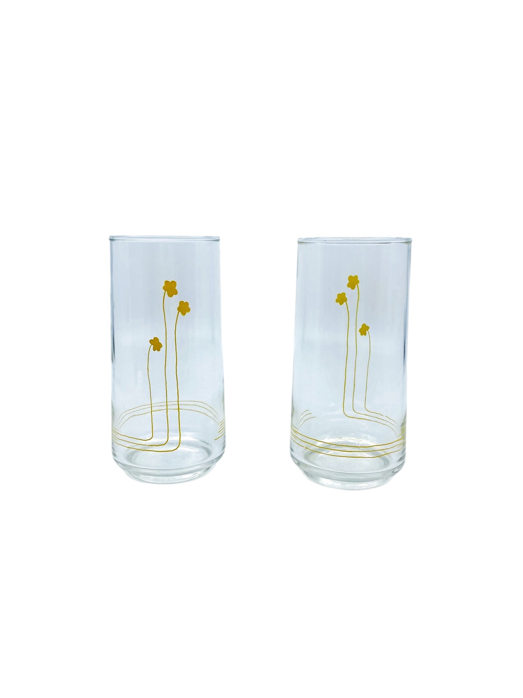 Corelle Abstract Yellow Floral Glasses, Pair