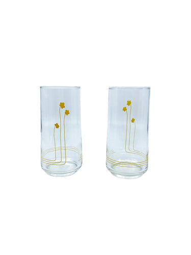 Corelle Abstract Yellow Floral Glasses, Pair