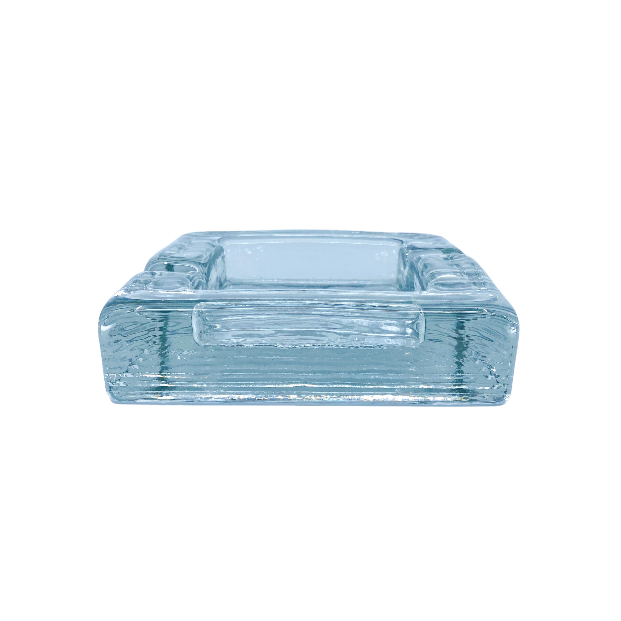 Heavy Square Glass Ashtray, Ribbed Bottom