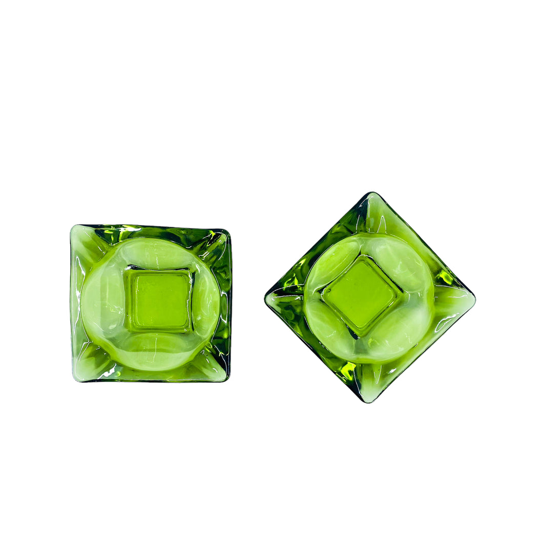 Vintage MCM Green Starburst Ashtray, Pair