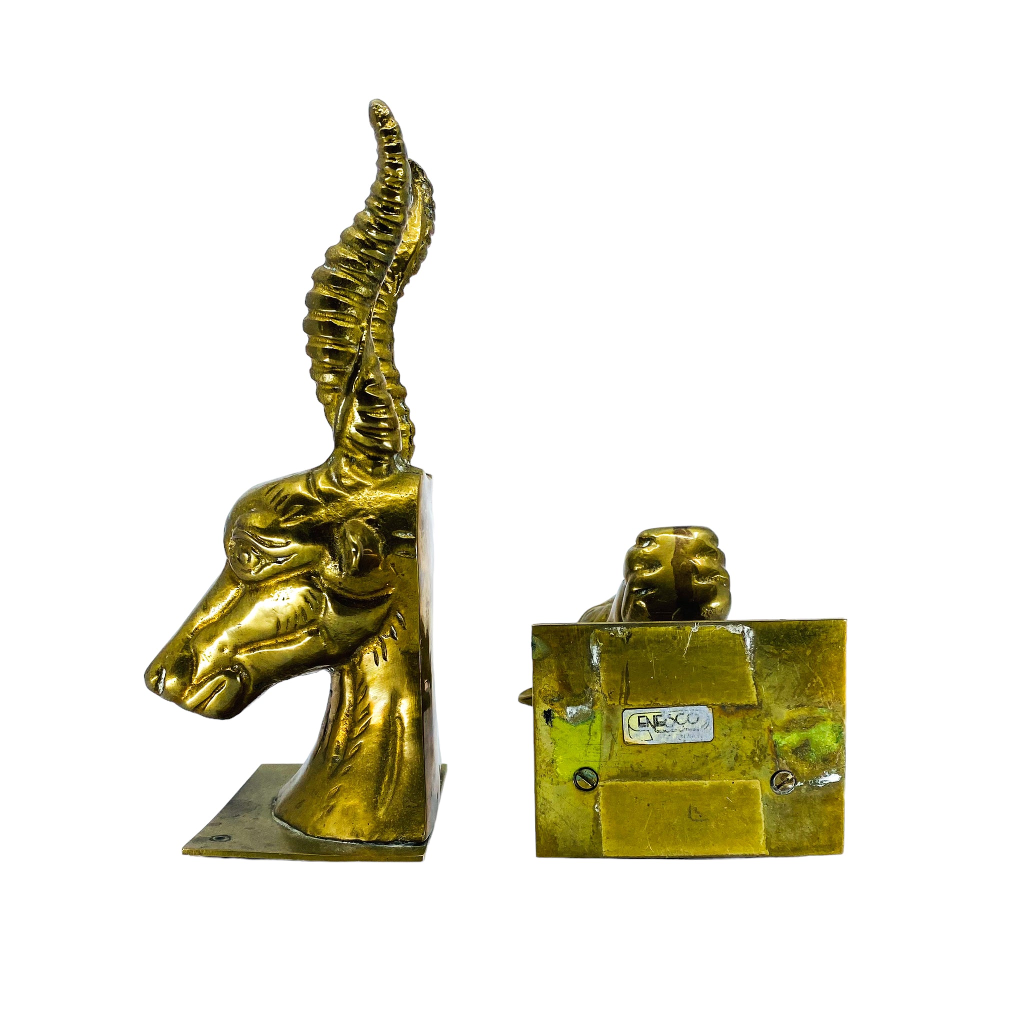 Vintage Solid Brass Antelope Bookends