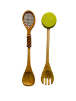 Vintage Hand Carved & Painted Tennis Salad Utensils