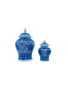 Vintage Blue & White Mini Ginger Jars, Pair