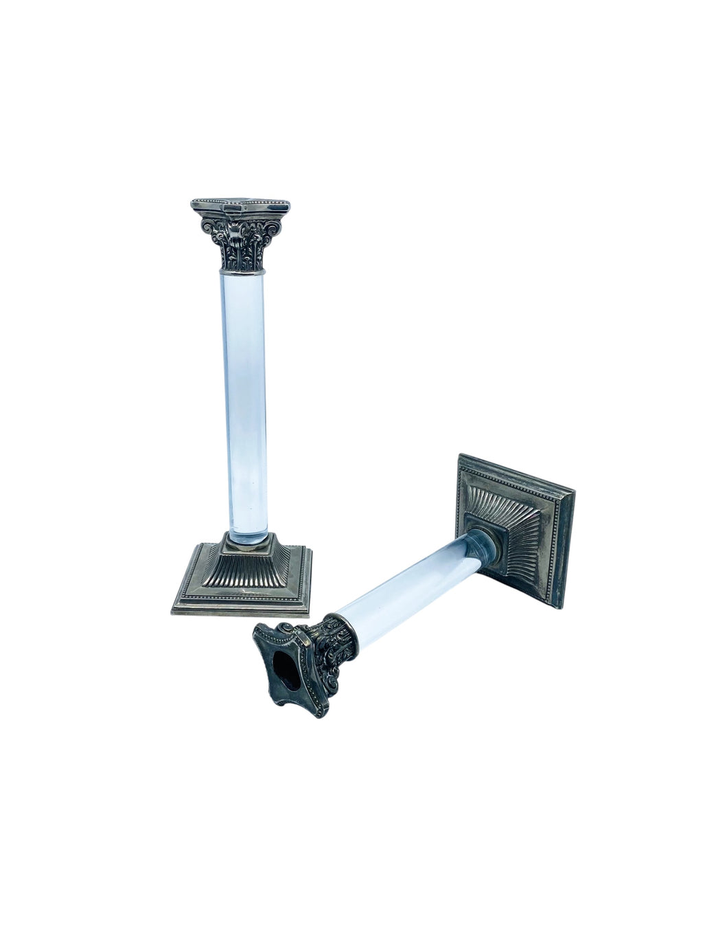 Vintage Godinger Lucite & Silverplate Corinthian Candlestick Holders