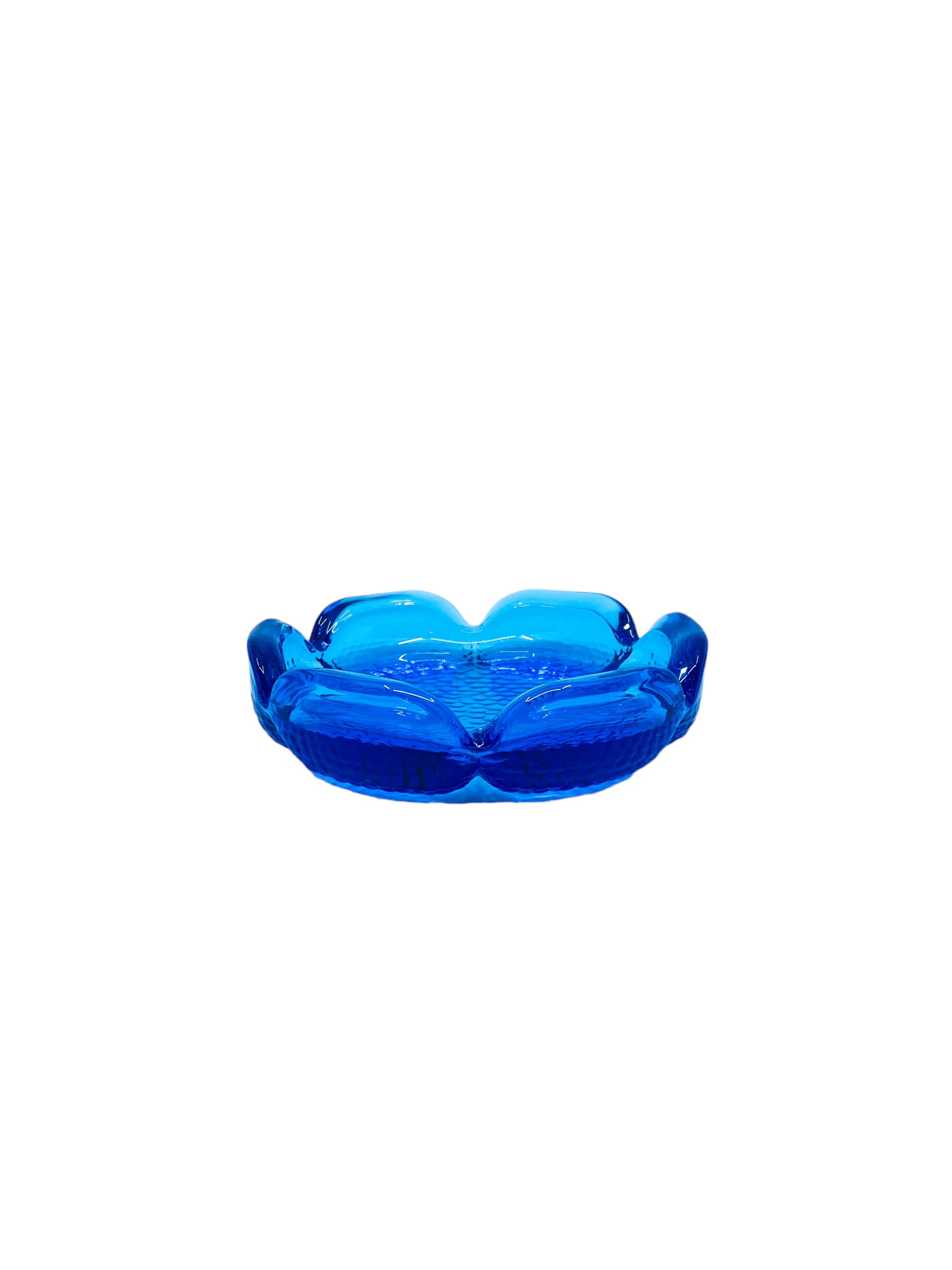 Vintage Blenko Glass Sapphire Blue Lotus Ashtray