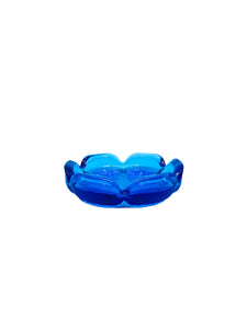 Vintage Blenko Glass Sapphire Blue Lotus Ashtray