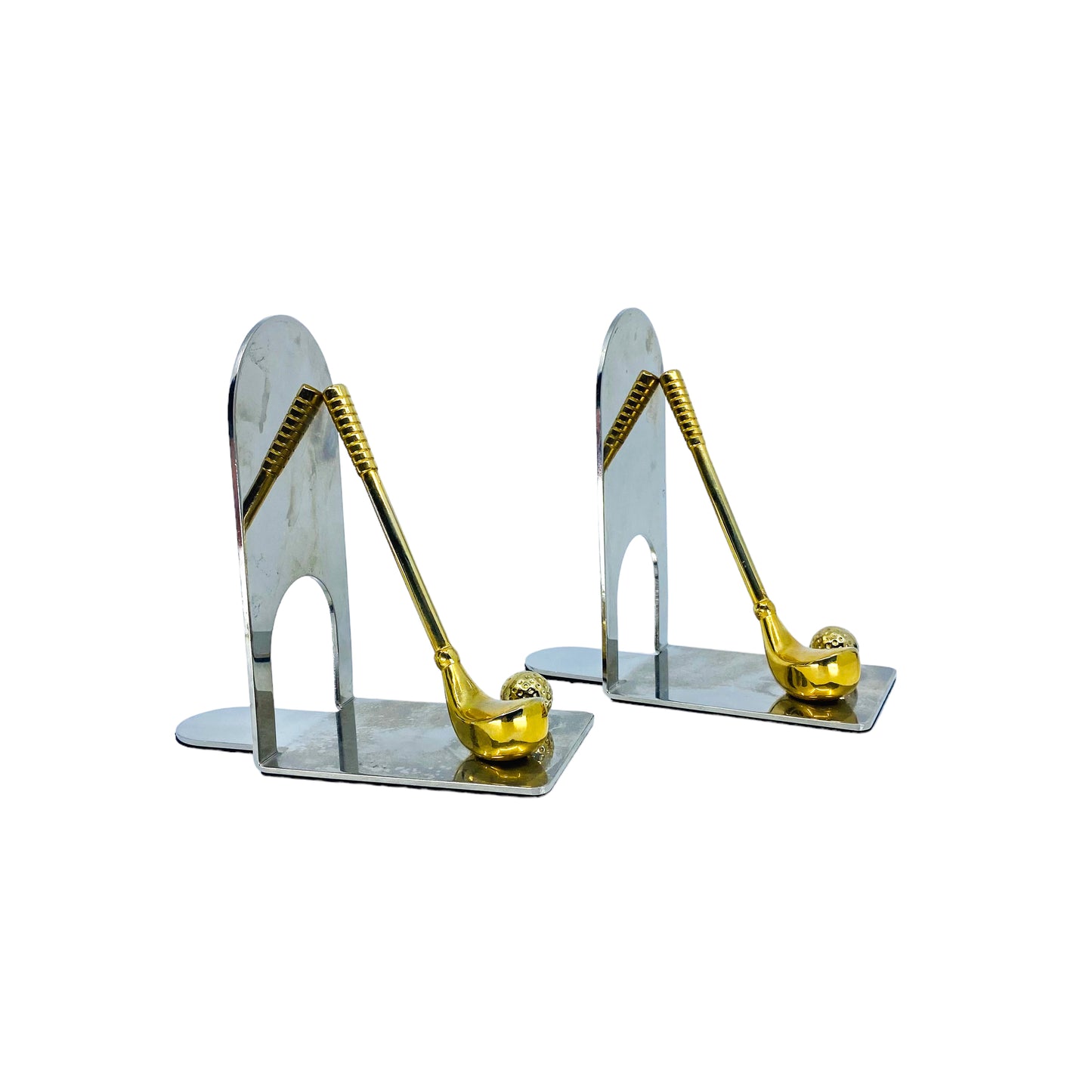 Vintage Chrome and Brass Golf Bookends