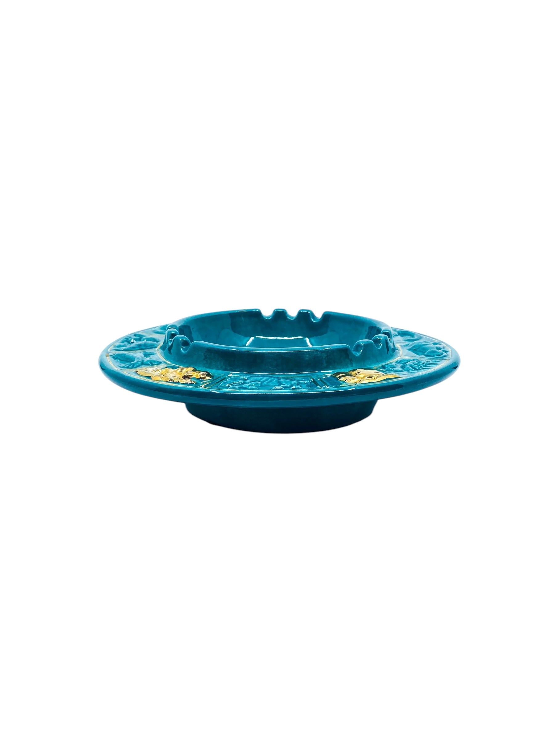Vintage Zodiac Teal & Gold Ceramic Ashtray