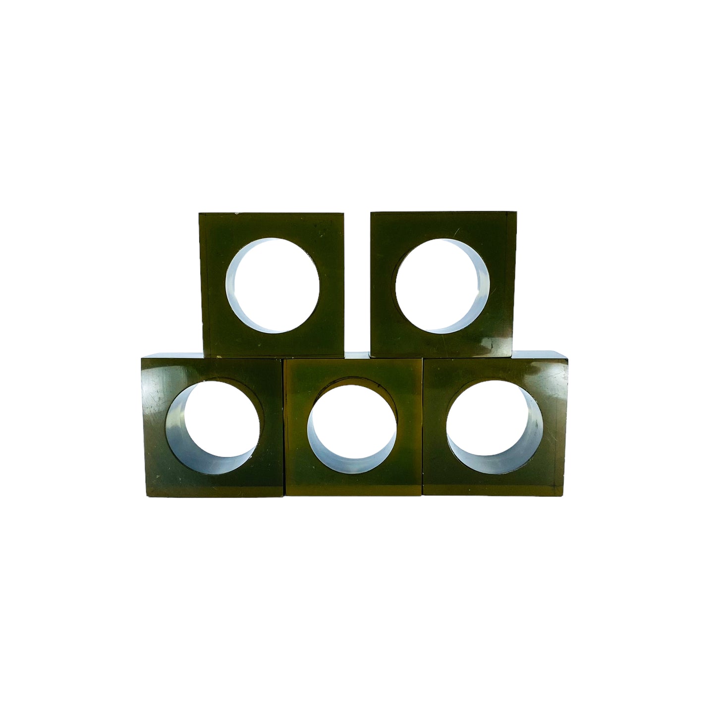 Vintage MCM Smoked Acrylic Square Napkin Rings, Set of 5