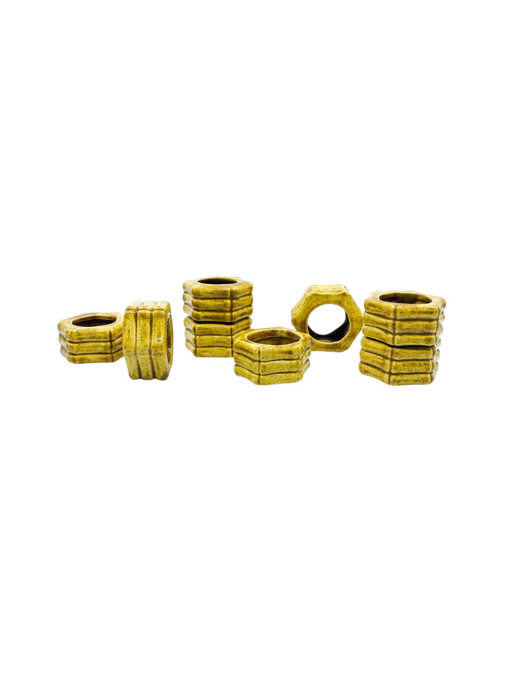 Set of 8 Ceramic Bamboo Shaped Napkin Rings