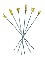 MCM Metal Turkish BBQ Skewers with Brass Figurine Tops, Set of 6