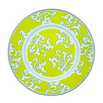 Golden Rabbit Lemon Grass Damask Enamel Metal Plates by Laura Fair, Pair