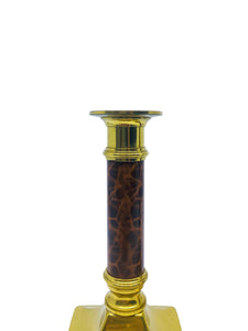 Vintage Brass & Brown Candlesticks, Pair