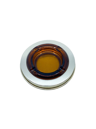 Vintage 1970’s Amber Glass & Aluminum Ashtray