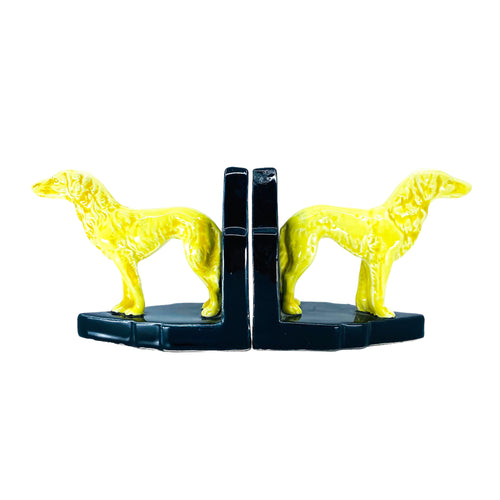 Vintage Art Deco Borzoi Dogs Geometric Ceramic Bookends, Germany