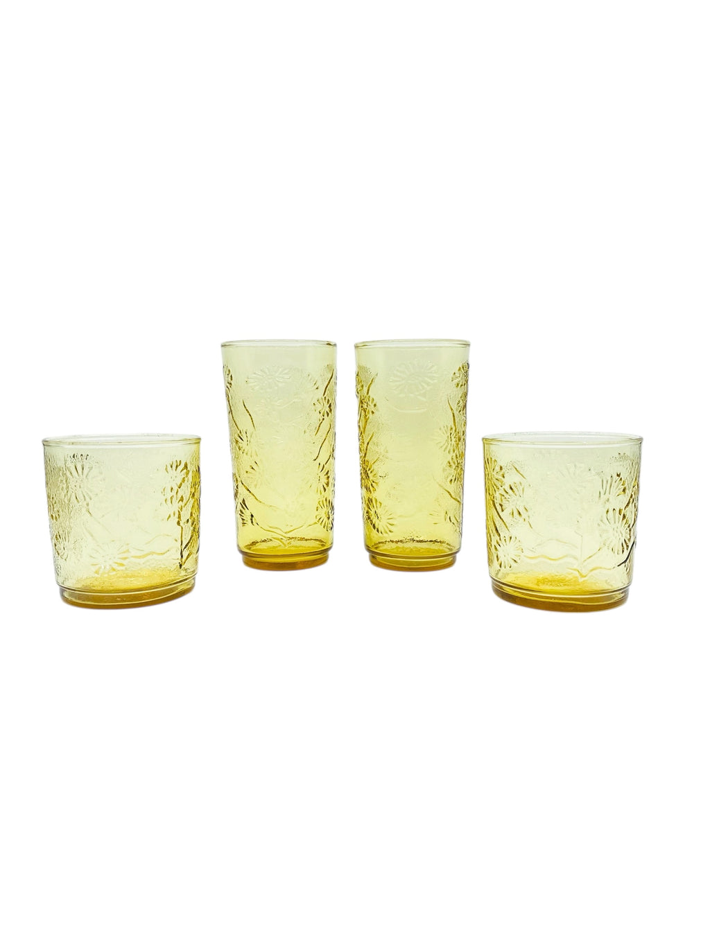 Set of Anchor Hocking Amber Daisy Glasses: 2 Highball, 2 Lowlball